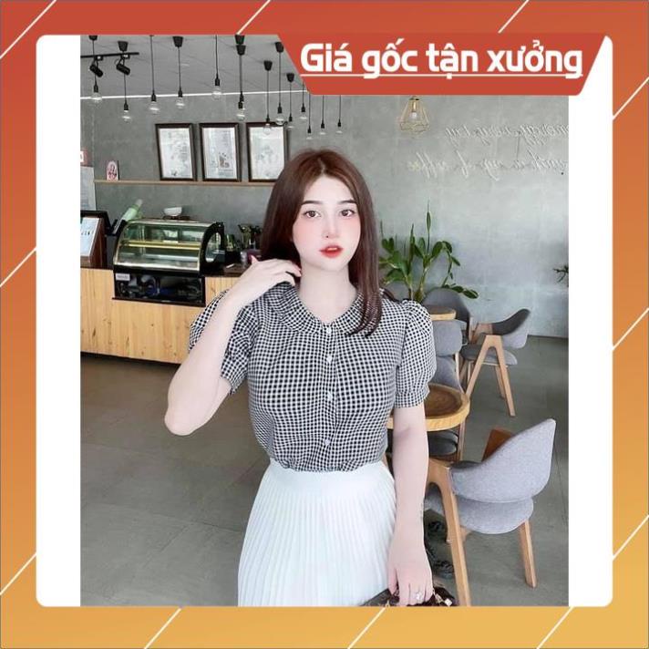 [Chất lượng số 1] Áo sơ mi Nữ sọc tay ngắn cổ V hoạ tiết kẻ sọc hợp thời trang sơ mi nữ Gloria Shop hai màu ĐEN + ĐỎ | BigBuy360 - bigbuy360.vn