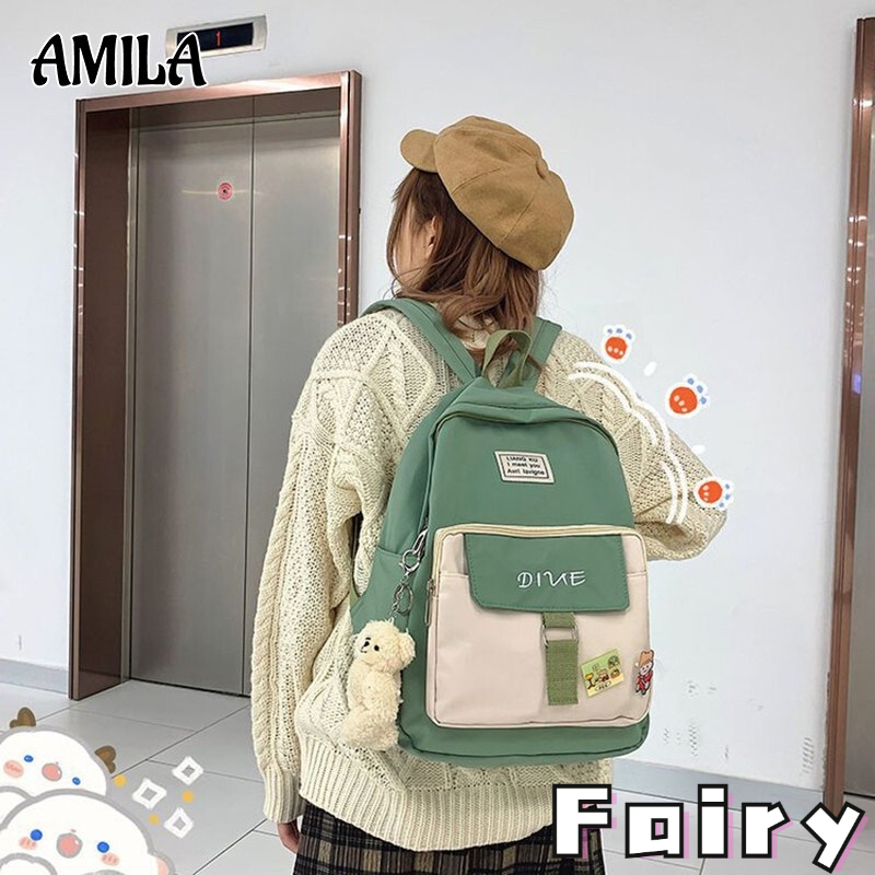 Balo Nylon Sức Chứa Lớn Không Có Móc Treo Hành Lý Phong Cách Nhật Bản Dễ Thương Cho Nữ