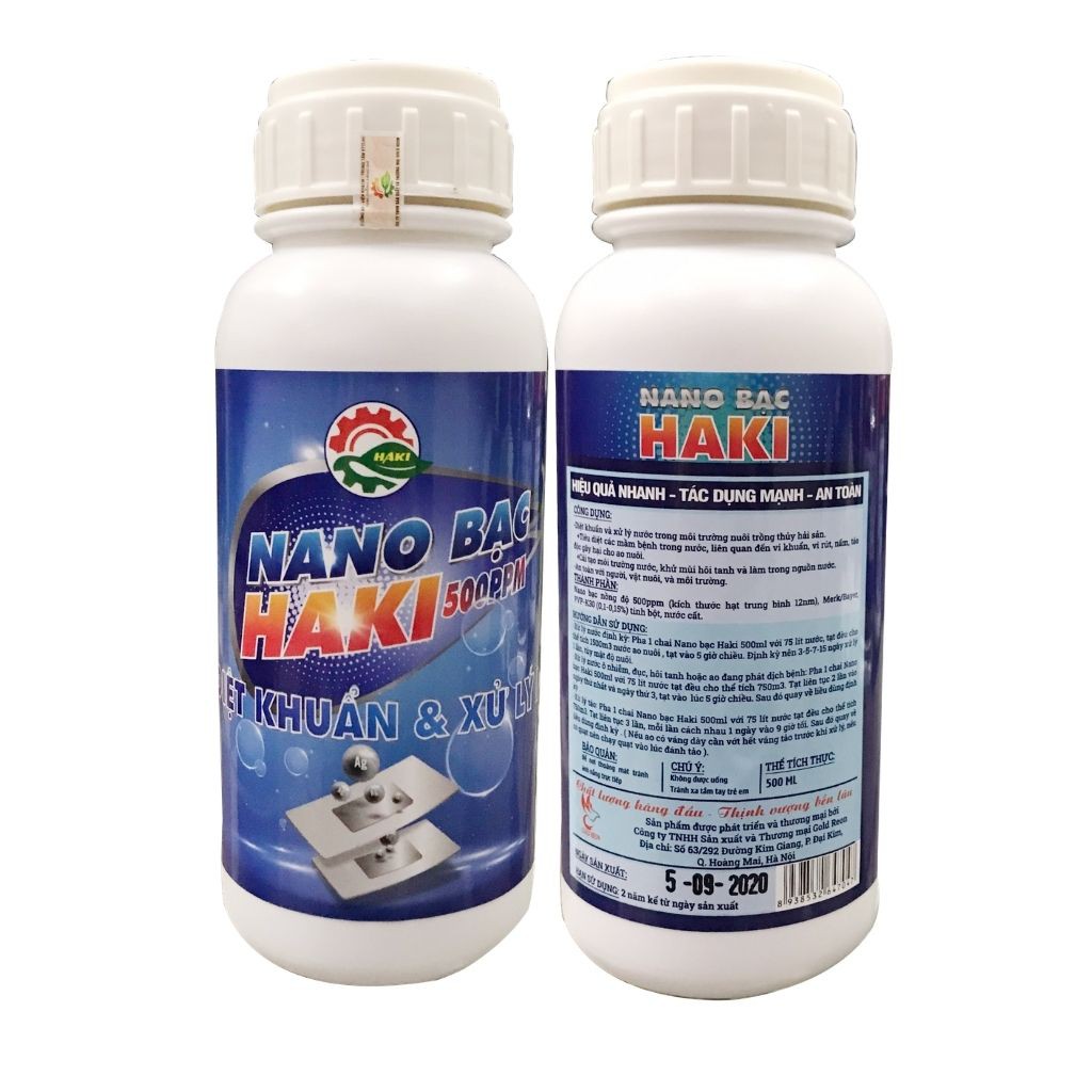 Nano bạc Haki trị nấm cho cá cảnh, làm trong  nước bể cá, ao nuôi, khử mùi hôi tanh, xử lý nước chai 500ml