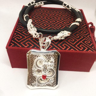 Dây chuyền Phong thủy Mặt Thiên Long Ngọc Đỏ Bạc Thái Cao Cấp | Jewelry Bảo Tín (dây và mặt) ( Màu bạc)