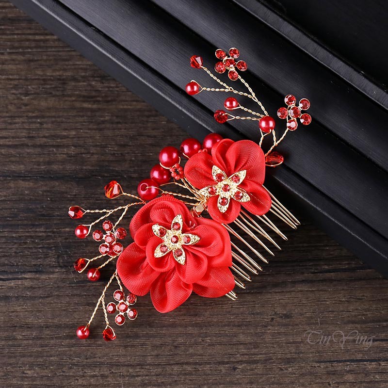 GETNOIVAS Lược Cài Tóc Đính Đá Và Ngọc Trai Giả Phong Cách Trung Hoa Cho Cô Dâu