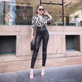 Quần da pu ống rộng thời trang dành cho nữ han quoc