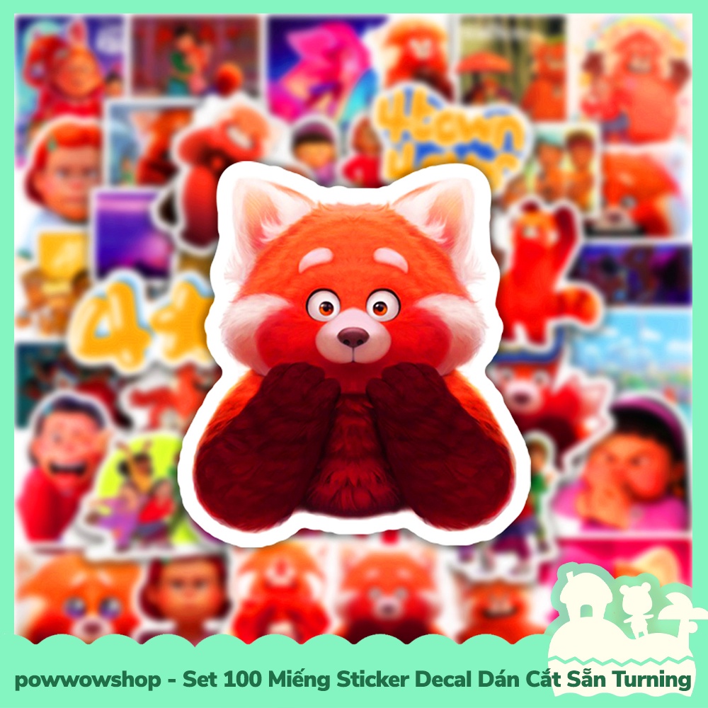 [Sẵn VN - Hỏa Tốc] Set 100 Miếng Sticker Decal Cắt Sẵn DIY Dán Trang Trí Vật Dụng Mẫu Red Bear Fox Turning Red Big Large
