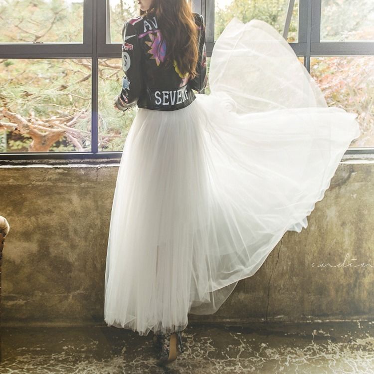 Chân váy dài lưng cao dáng chữ A thiết kế nhiều lớp thời trang xinh xắn cho nữ