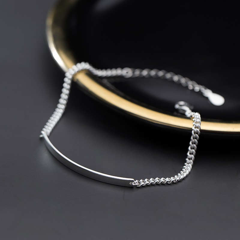 Vòng tay bạc lắc tay unisex nam nữ bạc s925 cá tính thanh cong dài dây xích khắc tên theo yêu cầu Cá jewelry LTB68