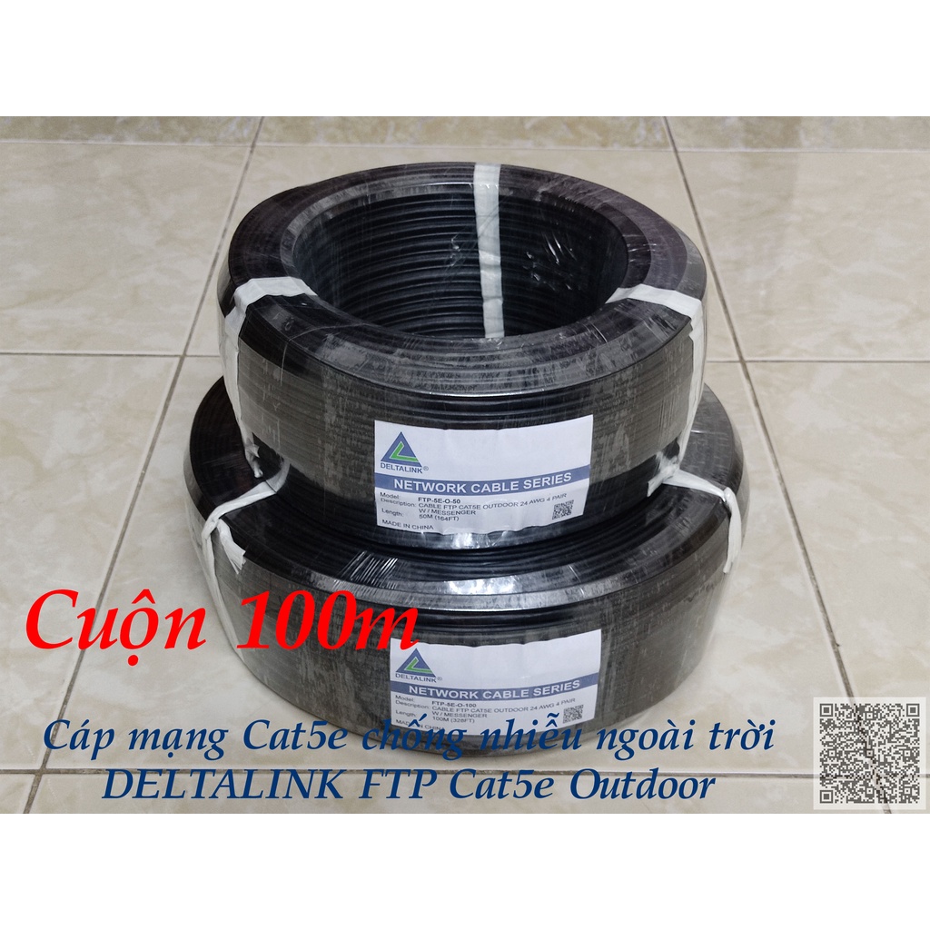 Cáp mạng chống nhiễu ngoài trời DELTALINK FTP Cat5e Outdoor có dây thép gia cường - 100 Mét