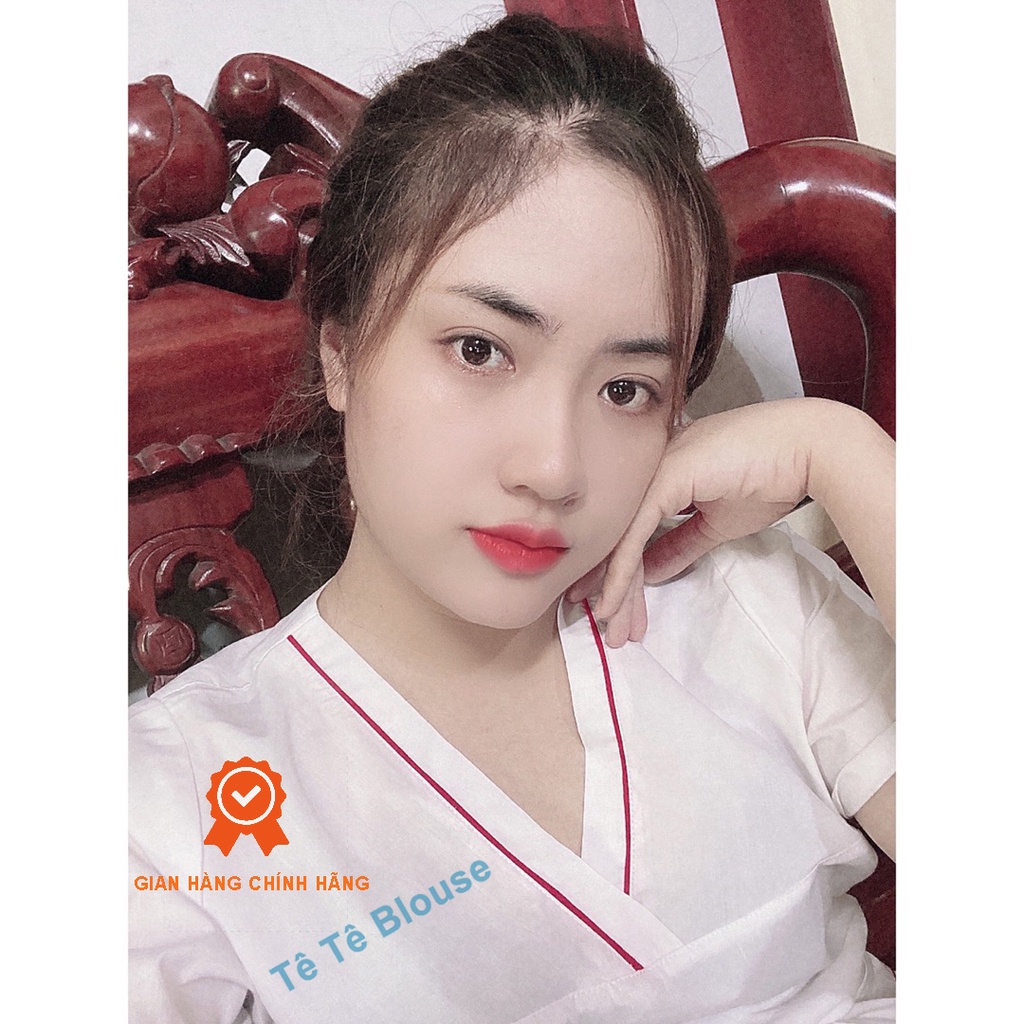Bộ Quần Áo Blouse cổ tim viền ĐỎ - NỮ, bộ SCRUBS cho điều dưỡng, dược sỹ, y tá vải Lon mỏng mát không lộ khi mặc