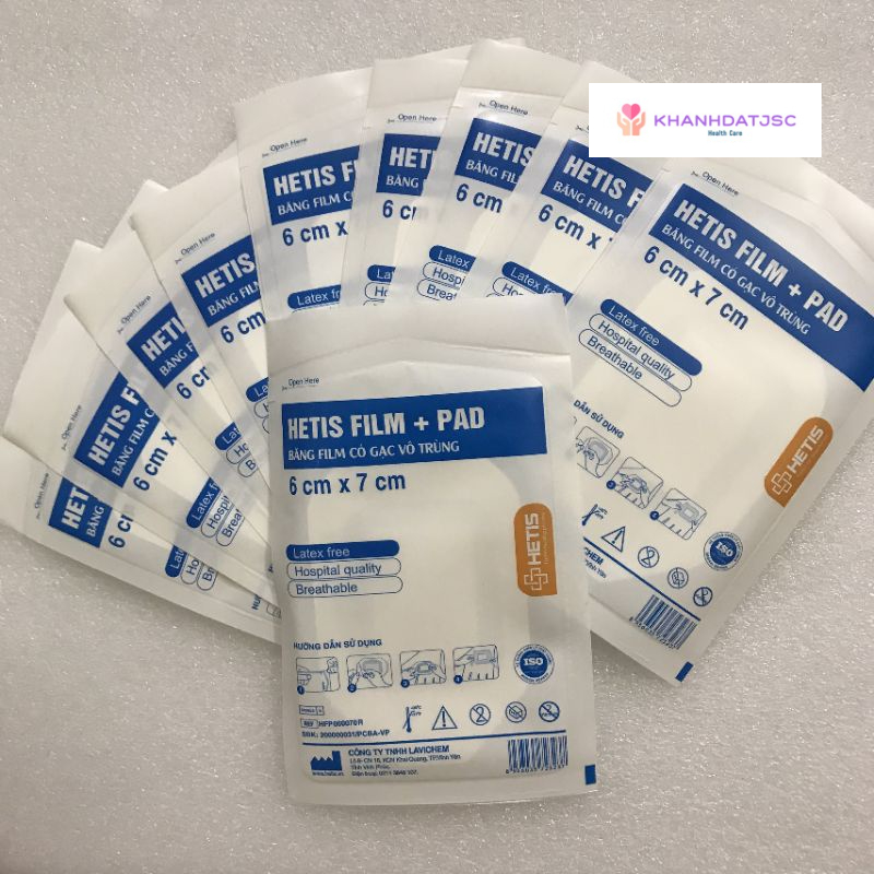 Combo băng film có gạc vô trùng HETIS FILM + PAD chống thấm nước, hút dịch, bảo vệ vết thương