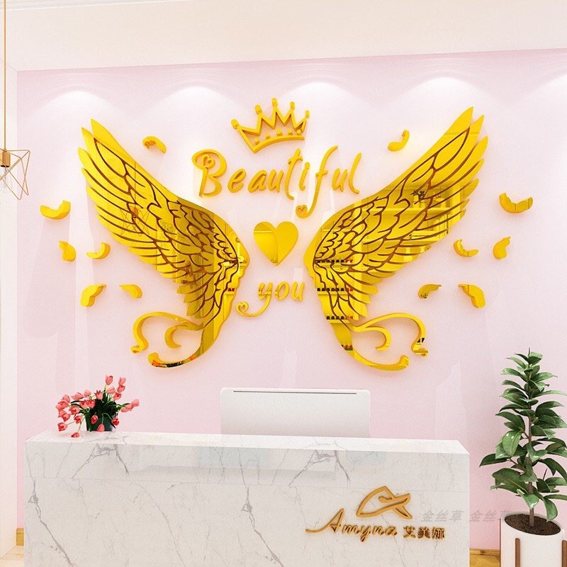 SIZE LỚN Tranh dán tường mica, decal dán nổi - cánh tiên beauty trang trí spa, tiệm nail mi, quán cafe, trà sữa