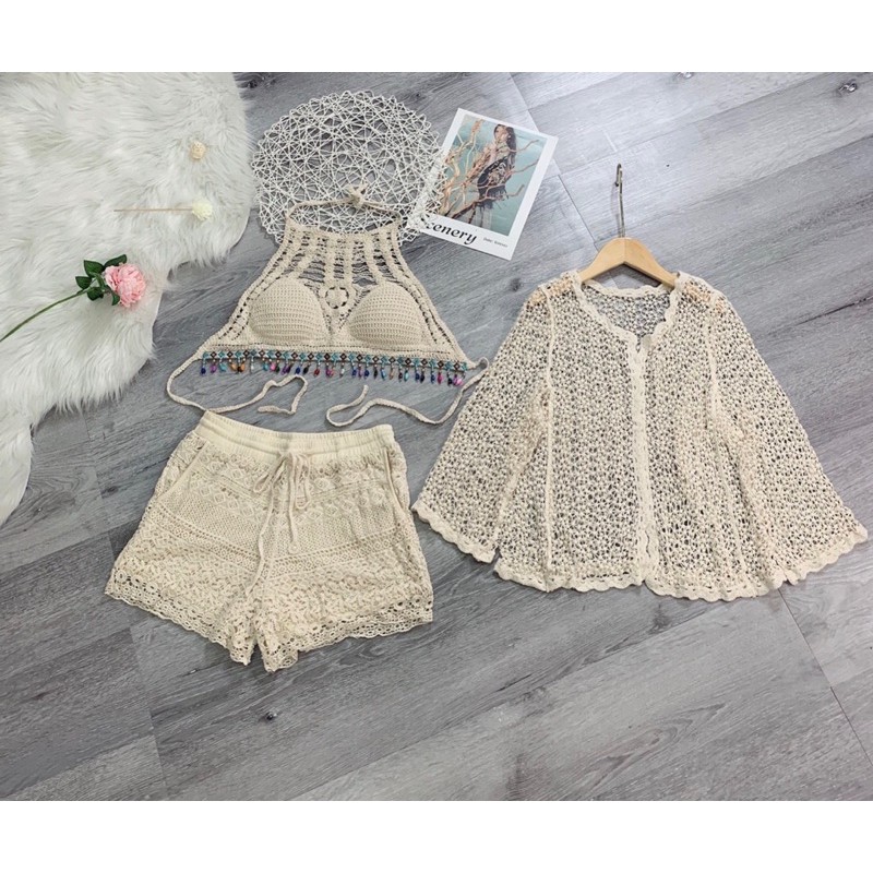 [FREESHIP - HÀNG LOẠI 1] SET BIKINI 3 MÓN REN LƯỚI ĐI BIỂN HÀNG QC | BigBuy360 - bigbuy360.vn