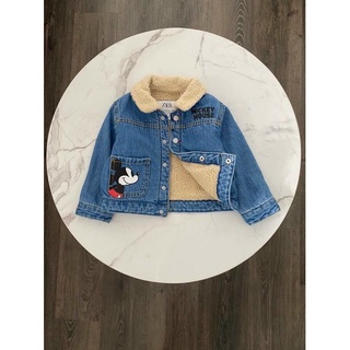 Áo khoác jeans bò lót lông micky cho bé trai gái