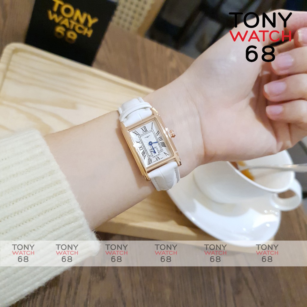 Đồng hồ nữ Longin mặt vuông kim rốn dây da nhiều màu chính hãng chống nước Tony Watch 68