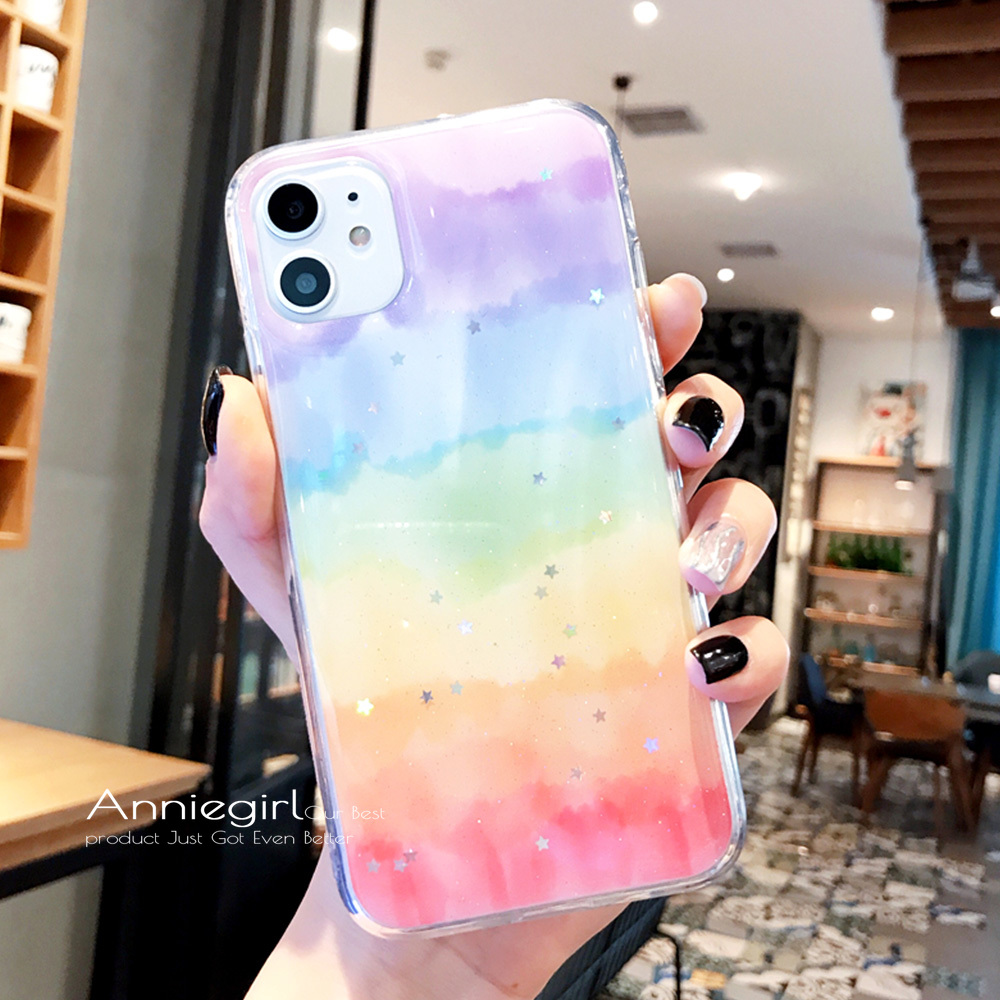 Glitter Rainbow Gold Foil Phone Case for IPhone 12 11 Pro Max XR Xs Max Shockproof Crystal Soft TPU Back Cover