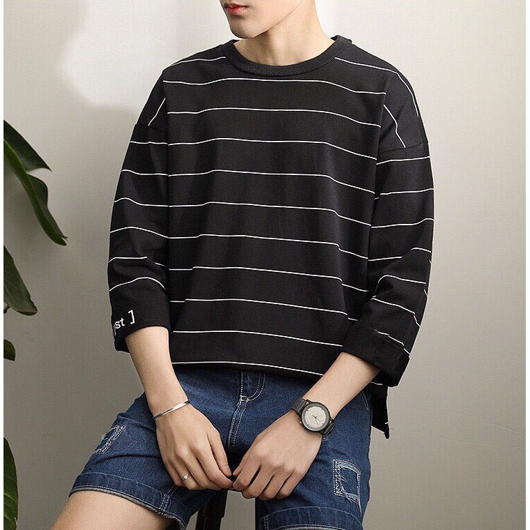 [ Có ảnh thật ] Áo thun tay dài form rộng unisex - áo sweater sọc lost xẻ tà | BigBuy360 - bigbuy360.vn