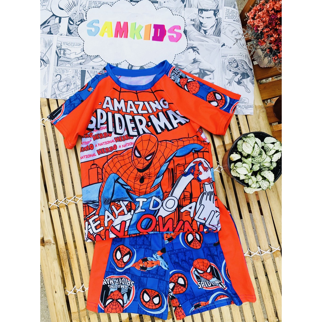 Bộ siêu nhân bé trai người nhện lửng chất cotton co giãn 4 chiều Herokids