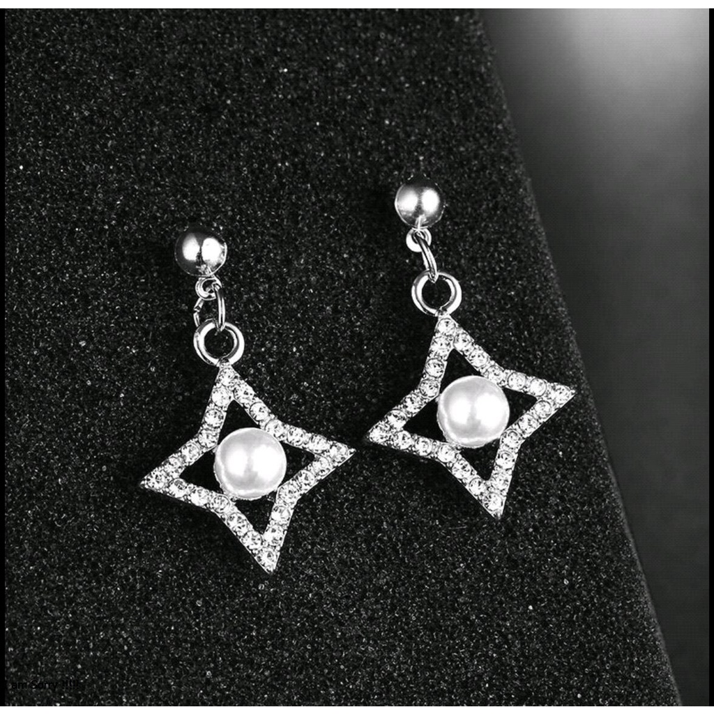 Bông tai hợp kim bạc dài cầu kỳ đính châu trắng thời trang hàn quốc nữ tính YU39