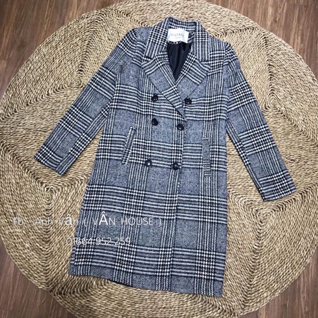 Áo khoác dạ kẻ dáng dài mã 483