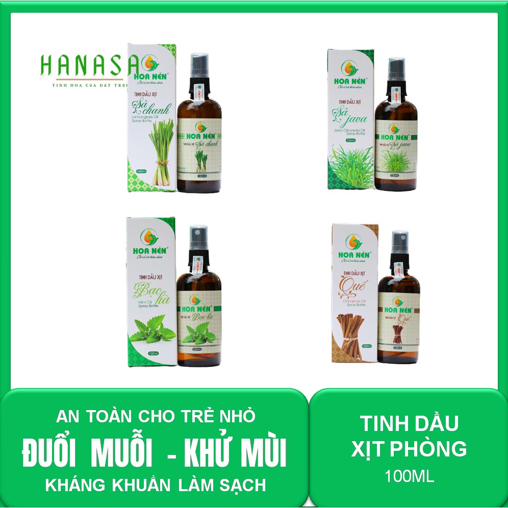 TINH DẦU XỊT SẢ CHANH, SẢ JAVA, BẠC HÀ, QUẾ 100ml HOA NÉN ĐUỔI MUỖI, THƠM PHÒNG [siêu rẻ]