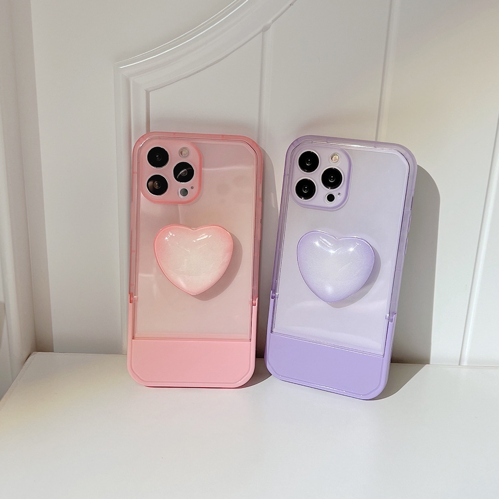 Ốp Điện Thoại Trong Suốt Có Giá Đỡ Hình Trái Tim 3d 2 Trong 1 Cho iphone 7 8 plus x xr xs 11 12 13 14 15 pro max se 2020