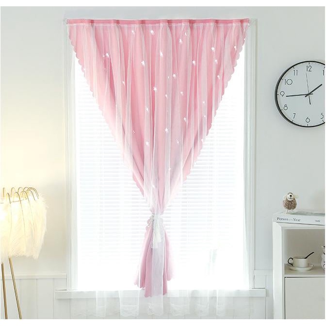 RÈM SAO CẢN QUANG 2 LỚP MÀU HỒNG NHẸ NHÀNG DỄ THƯƠNG