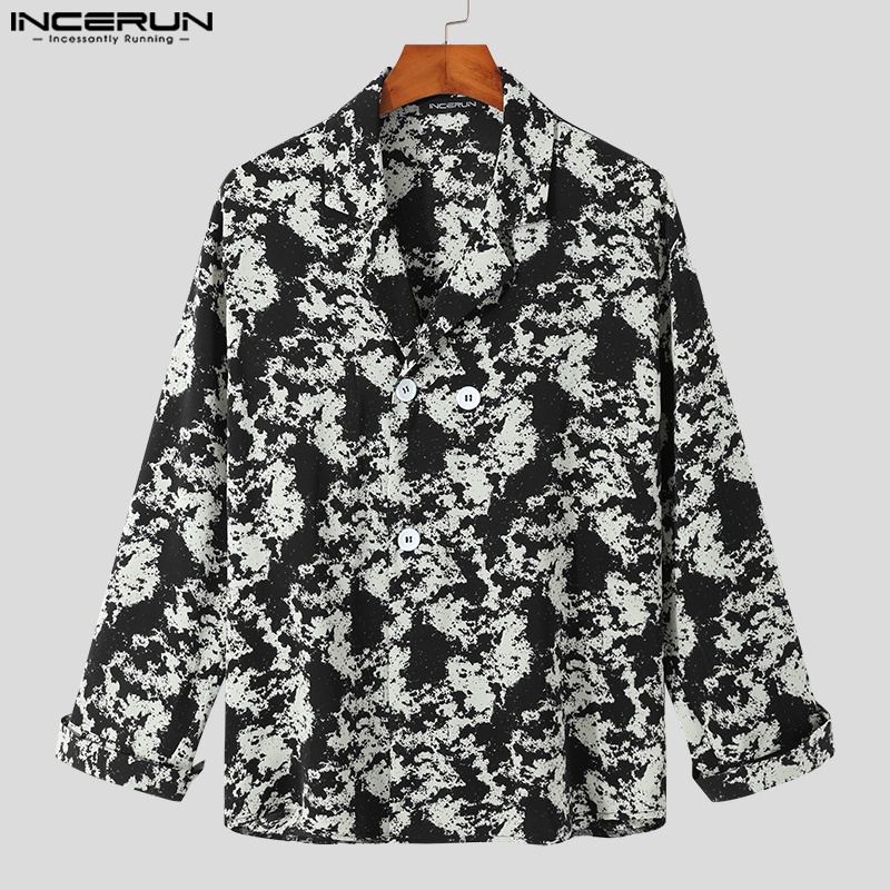 INCERUN Áo Sơ Mi Dài Tay Nhuộm Màu Thời Trang Dự Tiệc Cho Nam