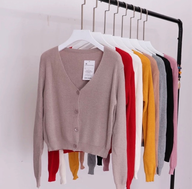 Áo khoác len mỏng cardigan TienKhi Shop cổ tim gài nút màu trơn KL02