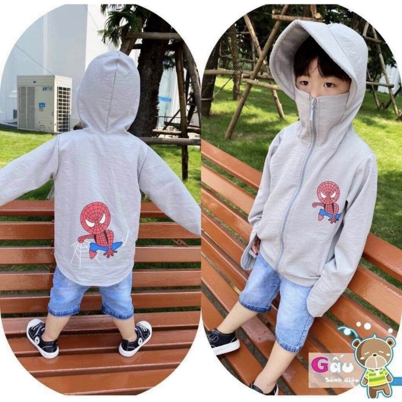 Áo chống nắng trẻ em in hình siêu nhân chất liệu thoáng mát vải co giãn chống nắng chống tia uv