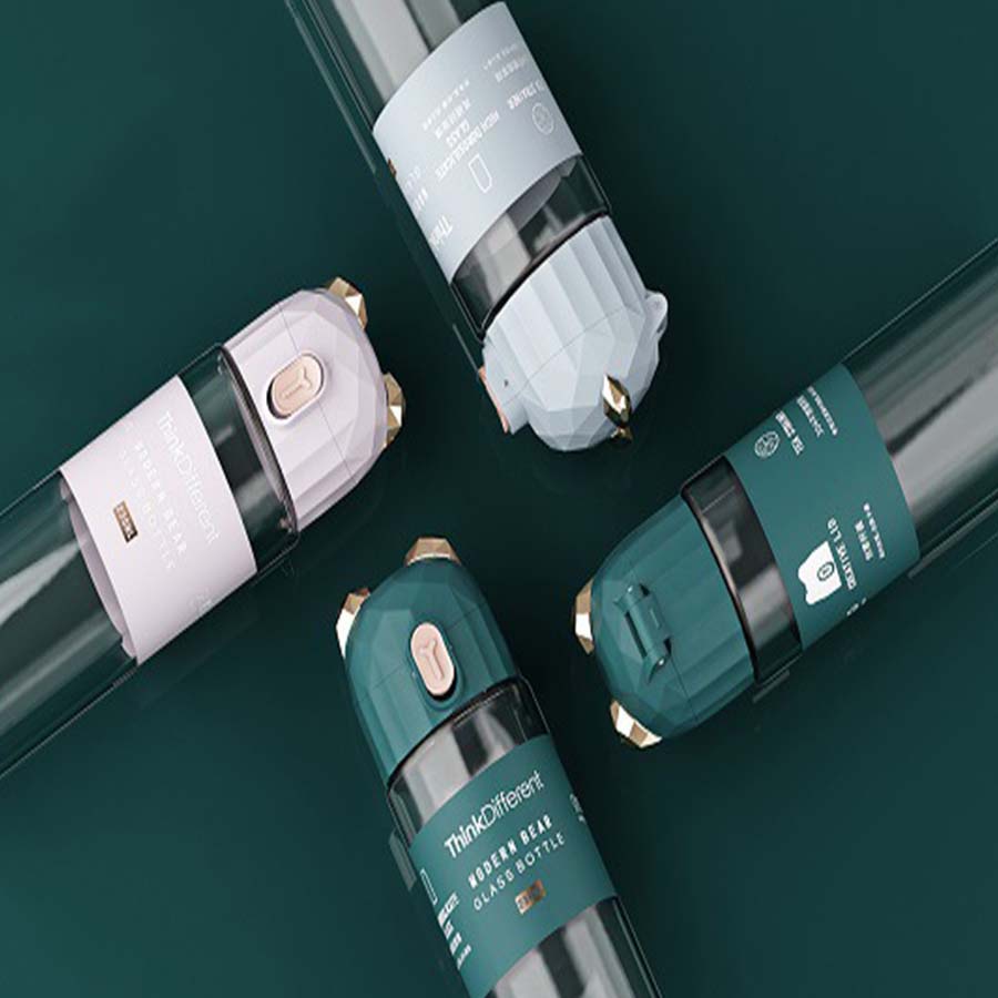 Bình Thủy Tinh 2 Lớp, Bình Nước Nắp Gấu Vàng Gold Sang Trọng Cách Nhiệt J-097