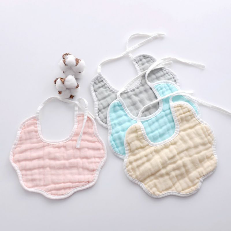 Yếm Xô Tròn Buộc Dây Sợi Tre 8 Lớp Màu Trơn Cho Bé