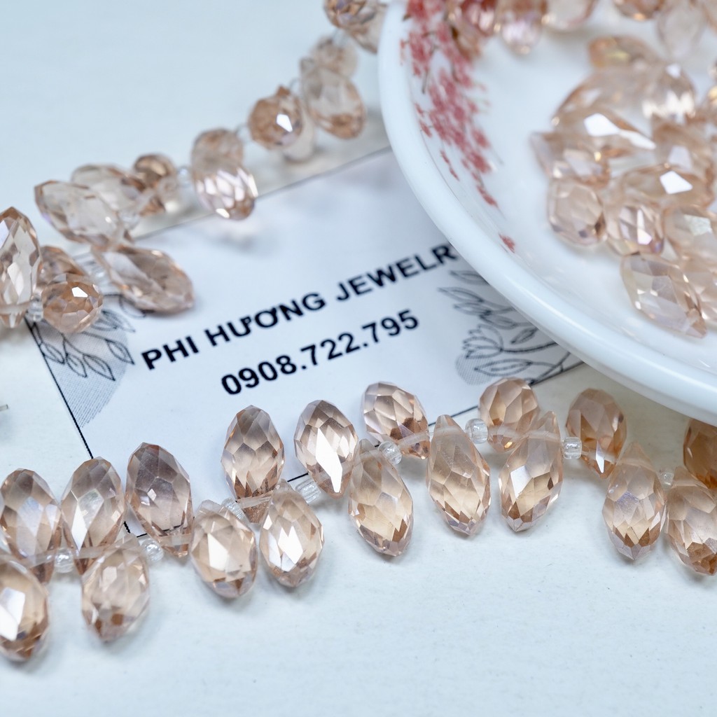 Gói 20 viên cườm phalê giọt nước cao cấp kích thước 6x12mm, trong suốt lấp lánh làm trang sức trang trí