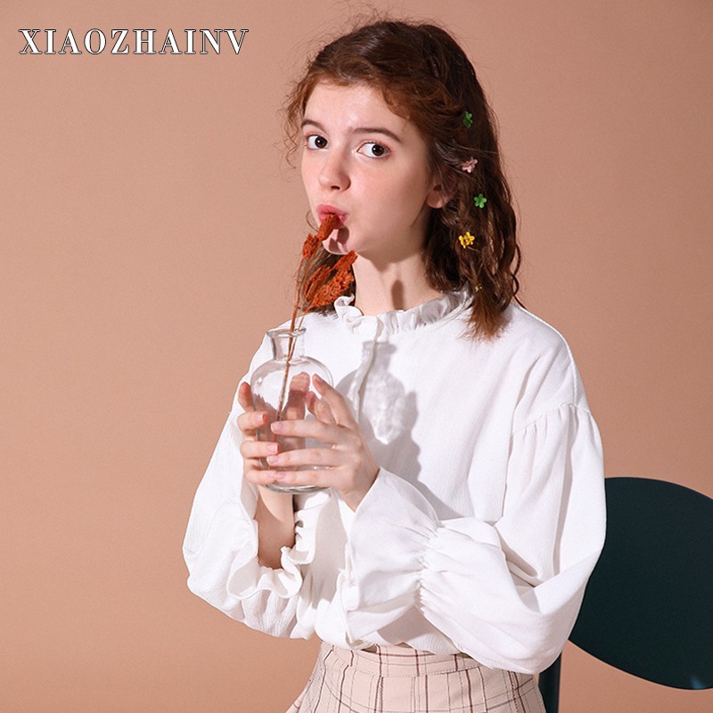 Xiaozhainv Áo sơ mi nữ tay dài màu trơn | BigBuy360 - bigbuy360.vn