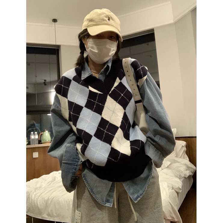 Áo len không tay cổ chữ V họa tiết sọc caro thời trang cho nữ
 | BigBuy360 - bigbuy360.vn