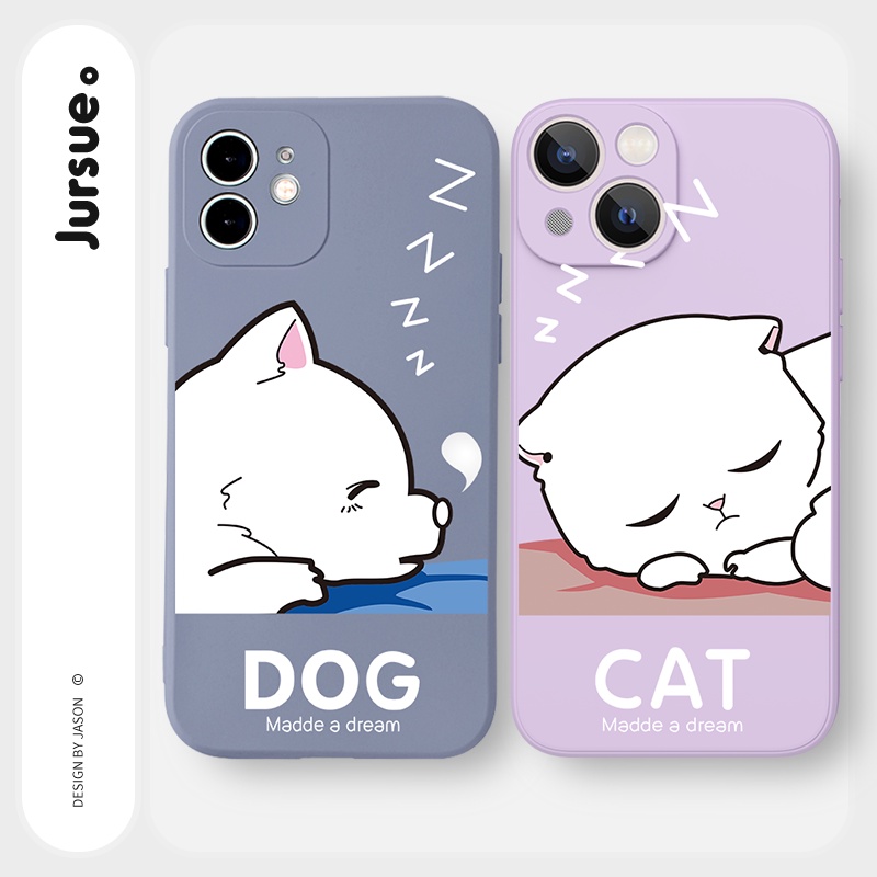 Ốp lưng JURSUE hoạt hình cặp đôi dễ thương đẹp cho iPhone 13 12 11 Pro Max SE 2020 X XR XS ip 8 7 6 6S Plus kute Y178