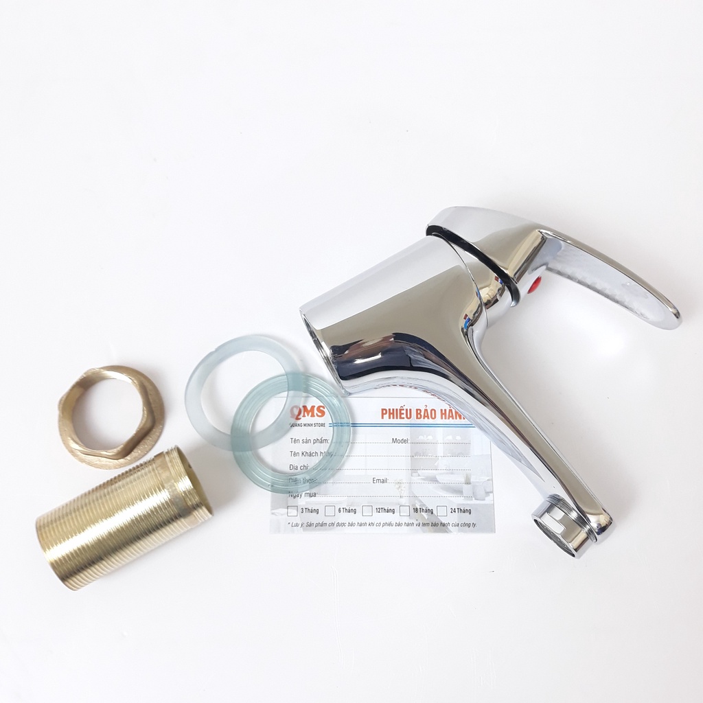 Vòi lavabo, Vòi Bồn Rửa Mặt Nóng Lạnh Inox cao cấp. Thân đúc nguyên khối cao 11cm - lớp mạ bền vững với mọi môi trường.
