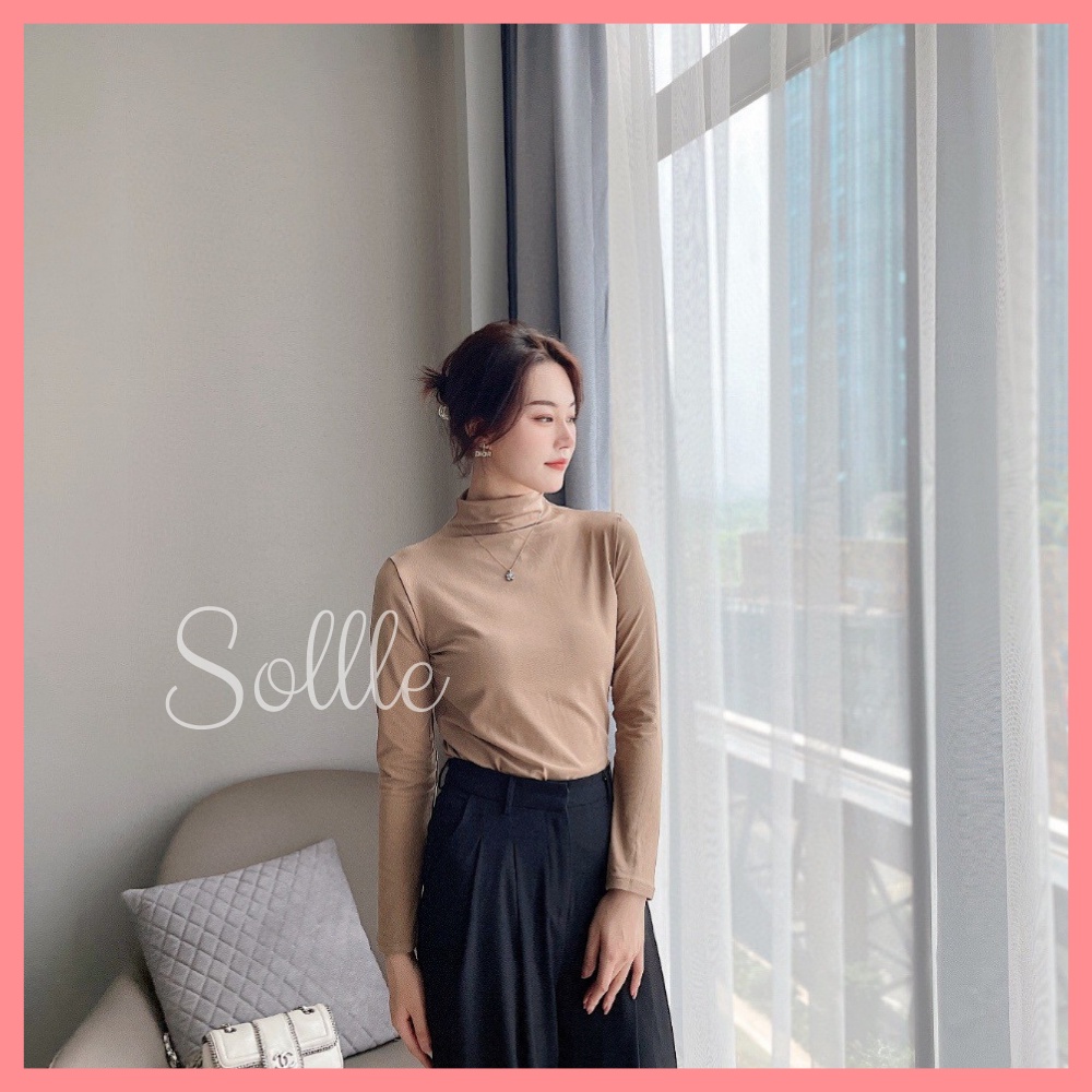 Áo lót giữ nhiệt nữ dài tay cổ 3 phân co giãn tốt ấm áp bền Hàn Quốc Sollle