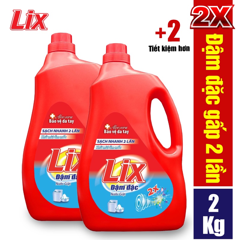 [Mã BMLT35 giảm đến 35K đơn 99K] COMBO 2 chai nước giặt LIX đậm đặc hương hoa (2 chai x 2kg) NG201