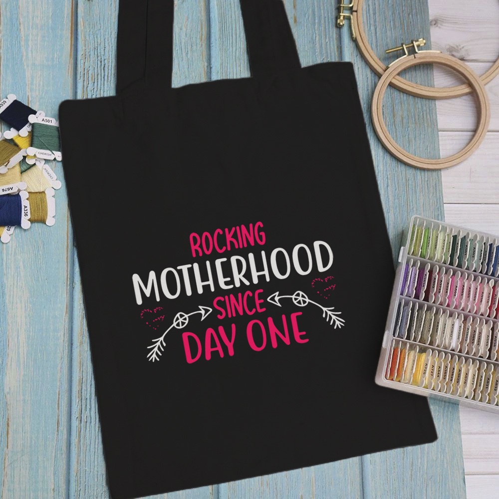 Túi vải, túi Tote (màu đen) FAMILY - Mẫu 6 vải canvas dày đẹp cho nữ có khóa miệng đi học đi chơi.