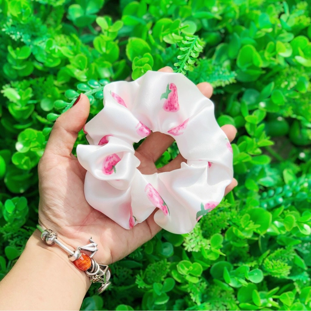 Dây cột tóc scrunchies trái cây lụa bóng mát lạnh