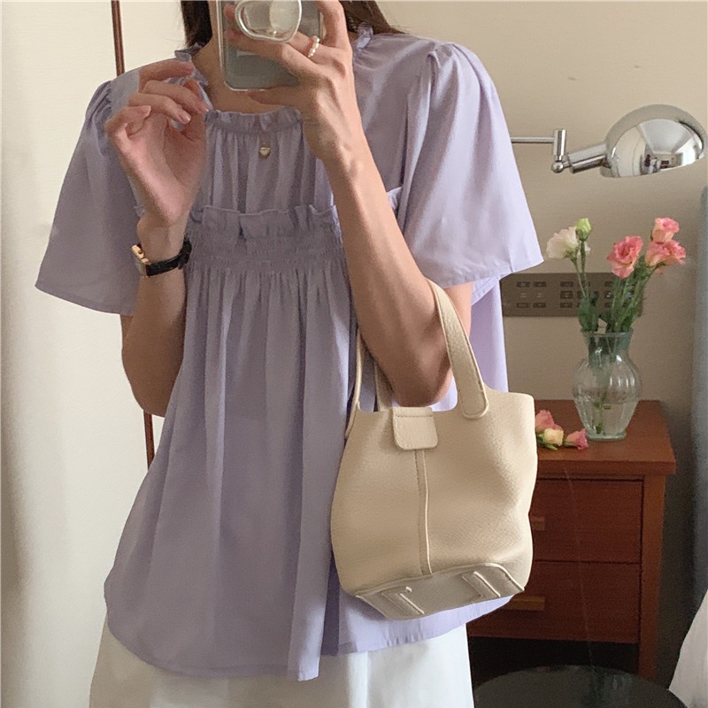 SUXI Áo Sơ Mi Tay Ngắn Dáng Rộng Màu Sắc Kẹo Ngọt Đơn Giản Dễ Phối Đồ Thời Trang Cho Nữ