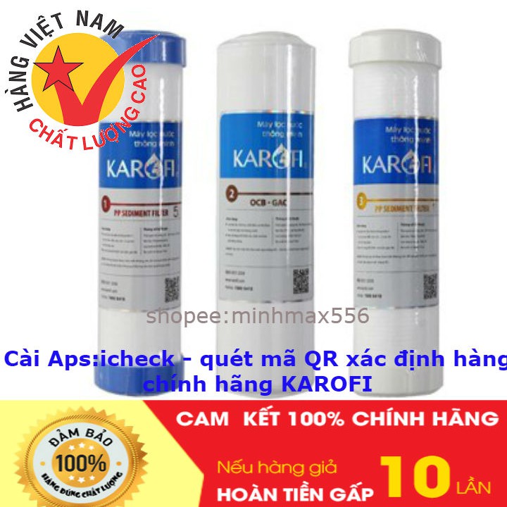 [UY TIN SỐ 1] combo 1 bộ lõi lọc karofi 123 và 1 thanh xả nước thải | Linh kiện lọc nước