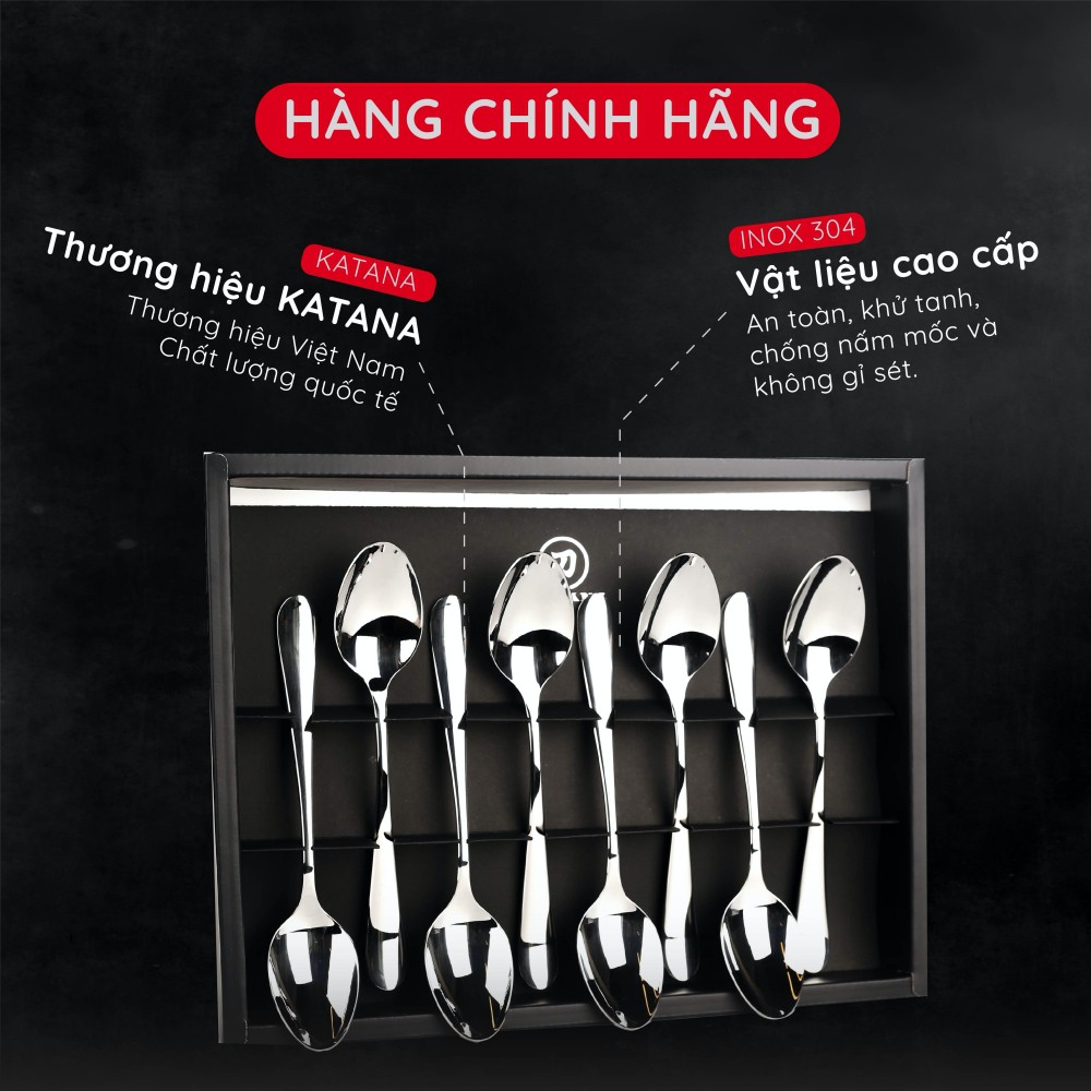 Bộ thìa súp inox vân trơn KATANA Elegance VTK282 8 món