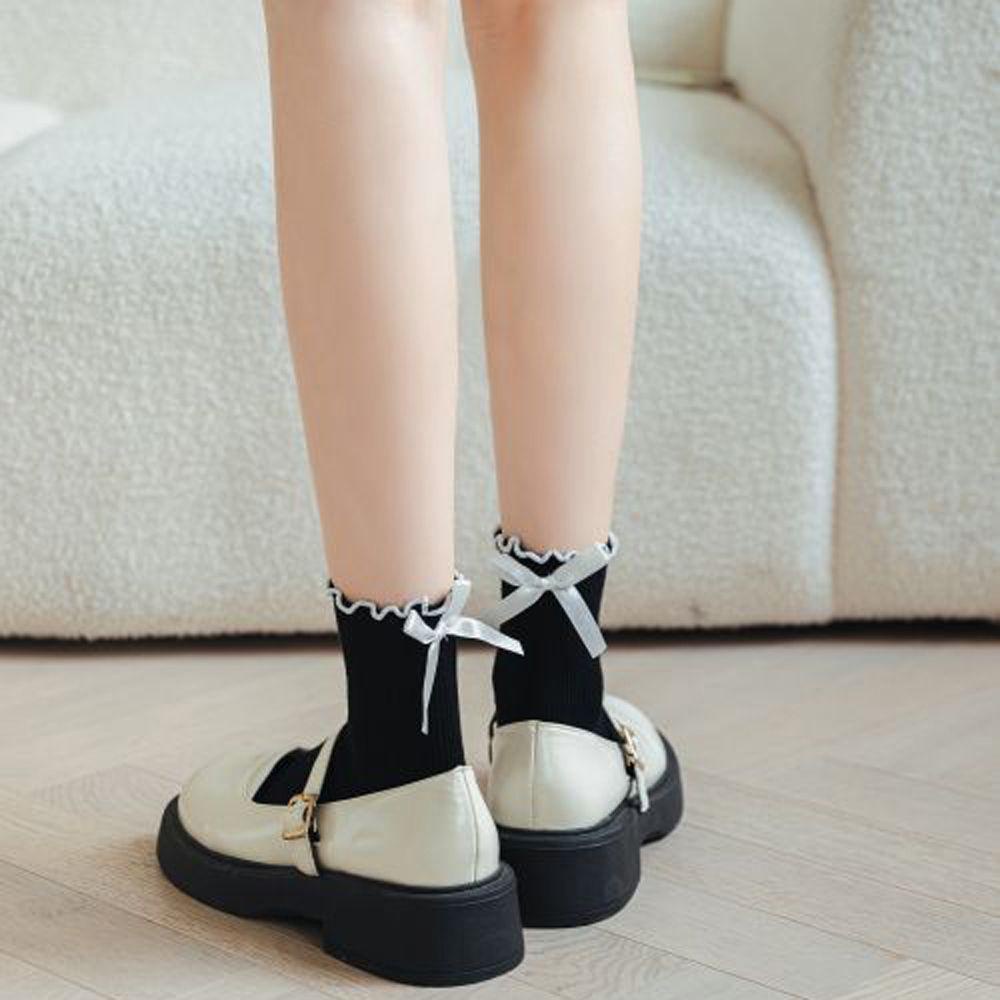 Vớ Cotton Màu Sắc Đơn Giản Đính Nơ Phong Cách Harajuku Nhật Bản Cho Nữ