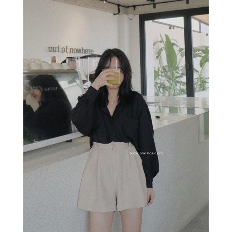 Áo sơ mi đũi túi ngực from rộng ulzzang