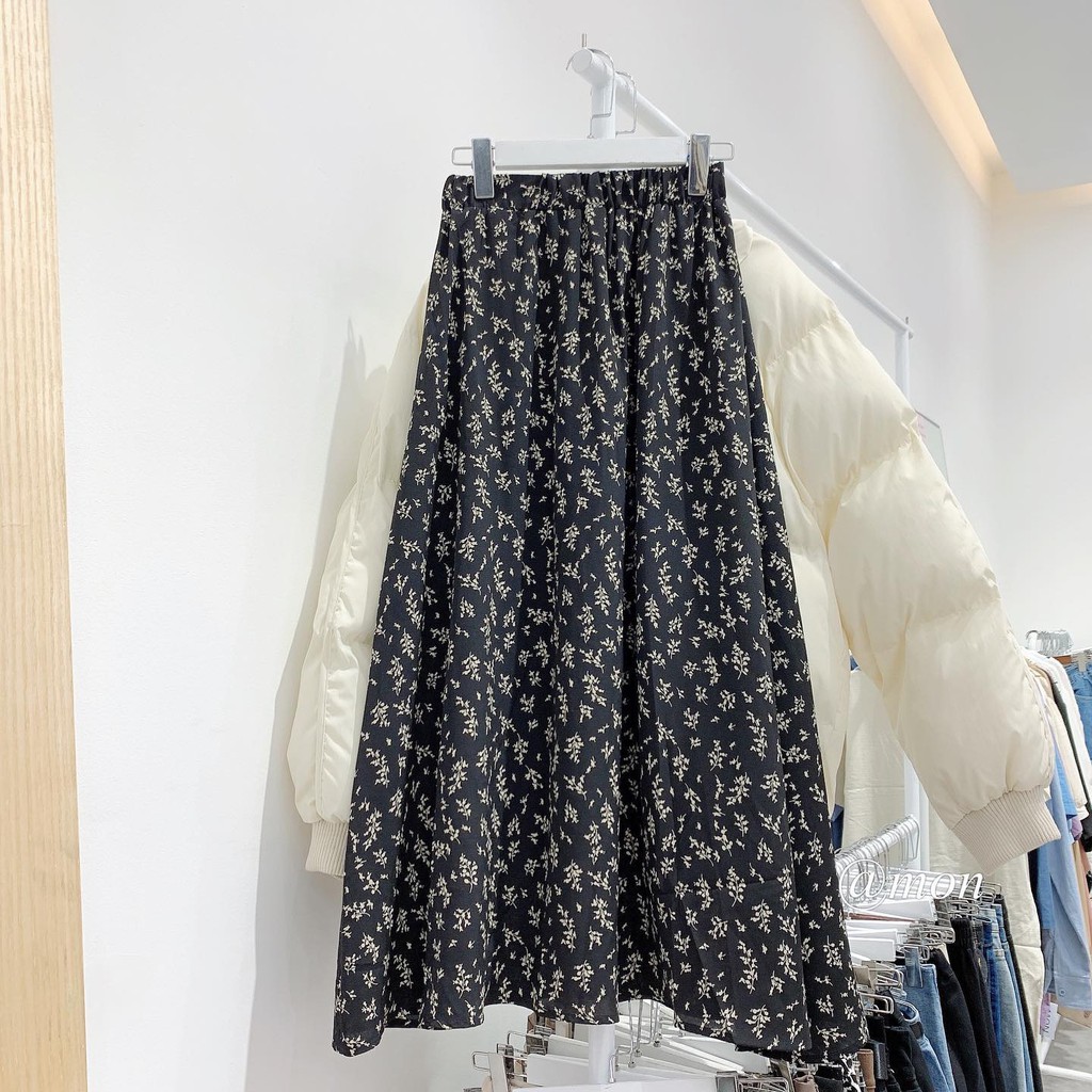 2101619 Chân váy midi hoa nhí dáng dài chất voan cát mềm mát có lót trong dày dặn không lộ freesize | BigBuy360 - bigbuy360.vn