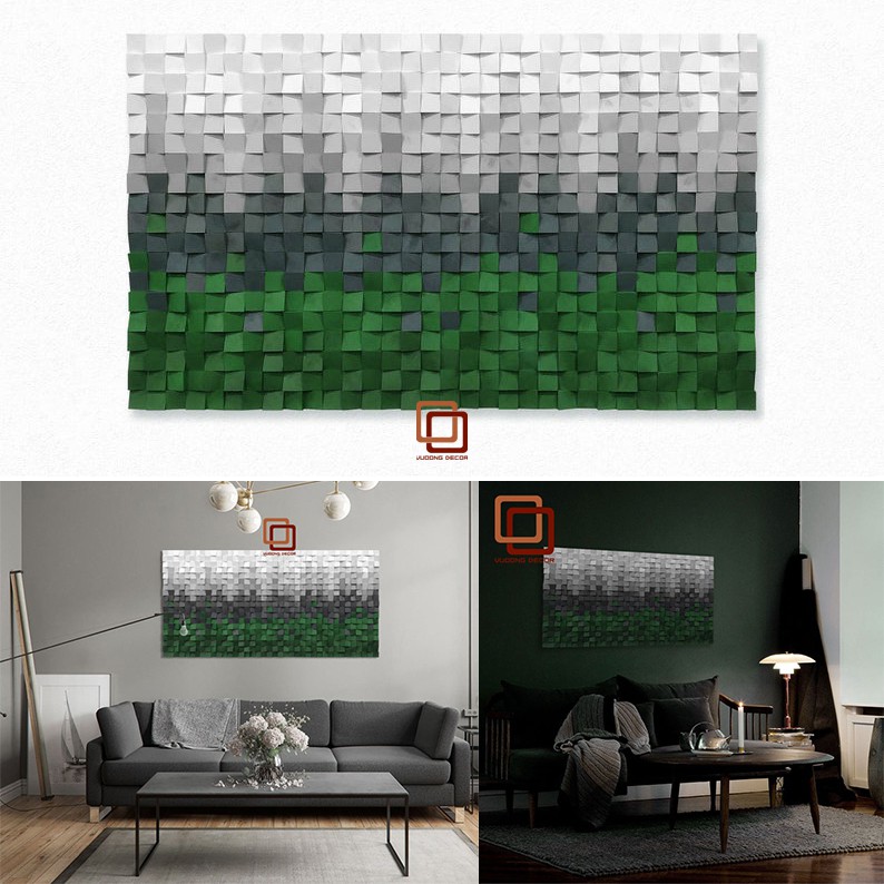 [Mã LIFEXANH03 giảm 10% đơn 500K] Tranh gỗ trang trí 3D tone XANH CÁ TÍNH (Wood mosaic) - (KÍCH THƯỚC 40X60, 60X80cm)