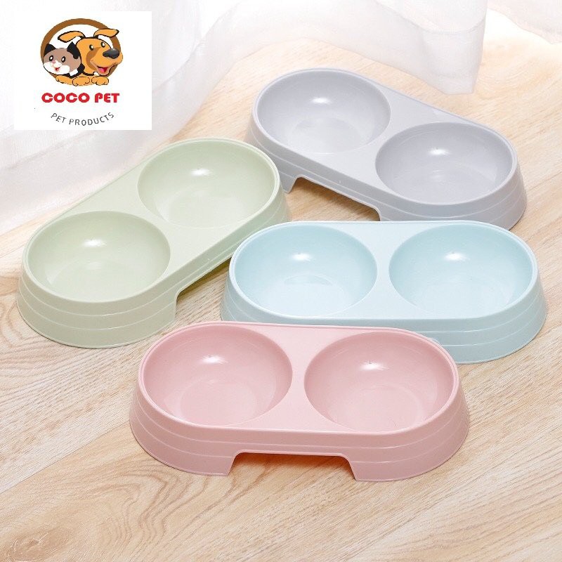 Bát Ăn Đôi Bằng Nhựa Cao Cấp Cho Chó Mèo Khay Đựng Thức Ăn Cho Thú Cưng