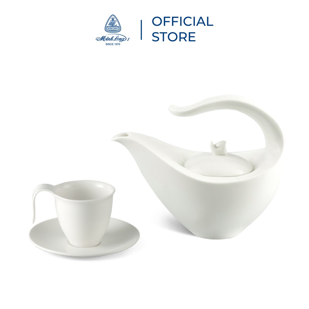 Bộ Ấm, Chén Trà Sứ Minh Long 0.45 L - Anh Vũ - Trắng Ngà
