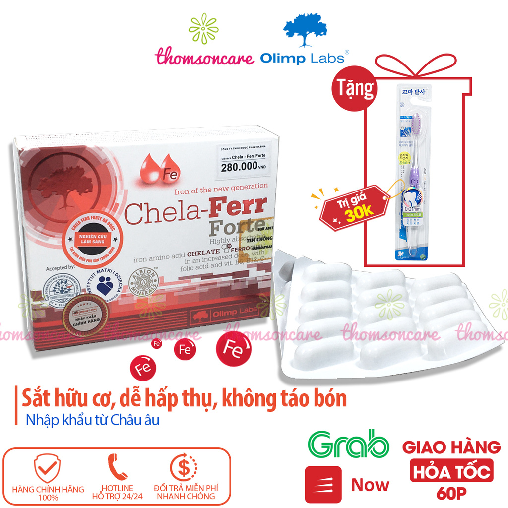 Chela Ferr Forte - bổ sung sắt cho bà bầu - bổ máu từ sắt hữu cơ, Acid Folic - Viên sắt Chelaferr nhập khẩu