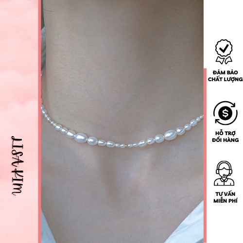 Vòng cổ choker phối kiểu mix bi vàng hạt gạo size 2-8 li