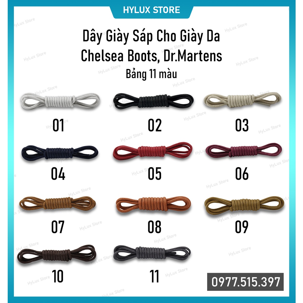 [11 màu] Dây giày sáp cho giày tây, Chelsea Boots, Dr.Martens cao cấp 11 màu